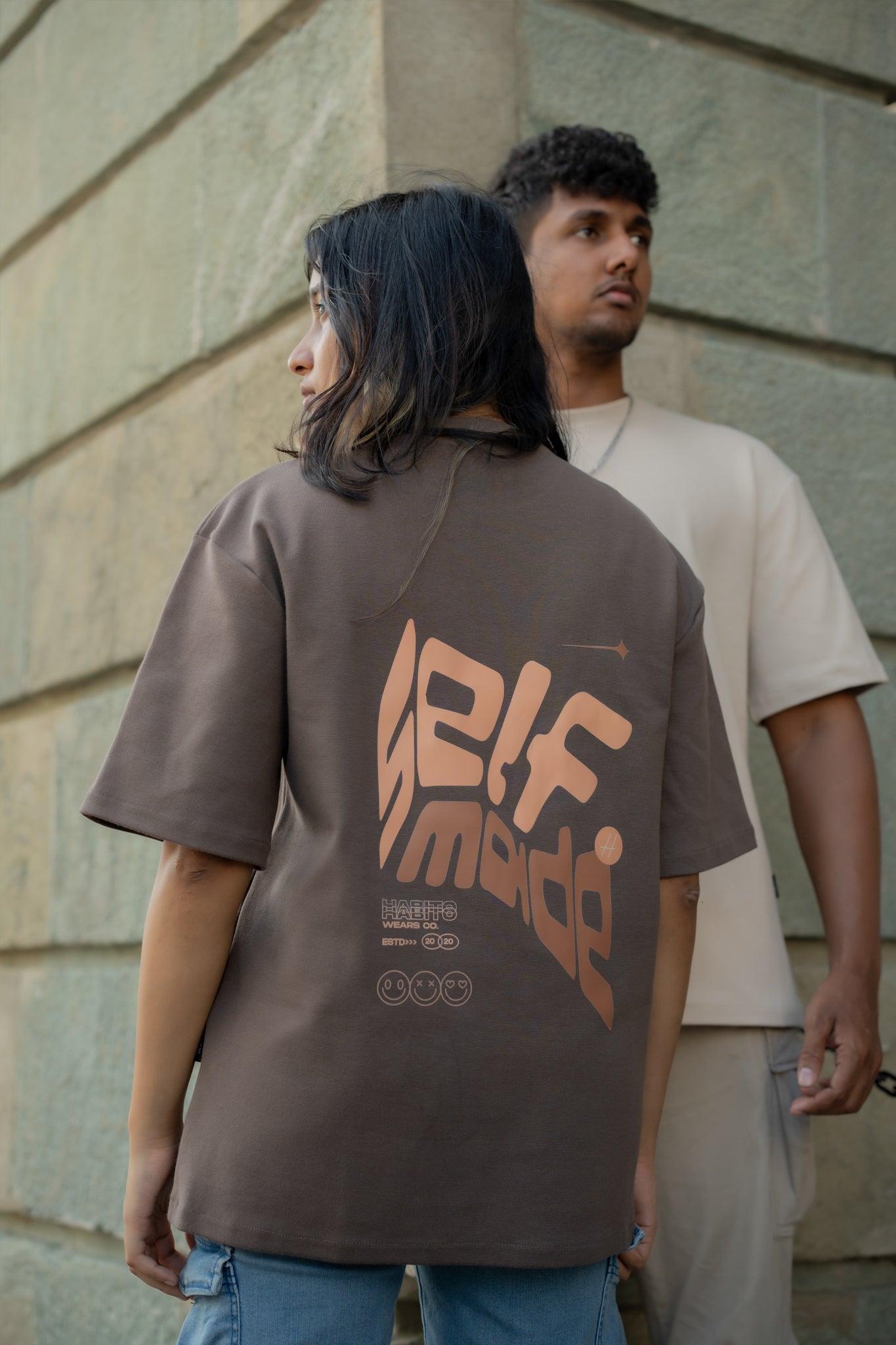 Over Sized Printed Tee - Coffe Brown